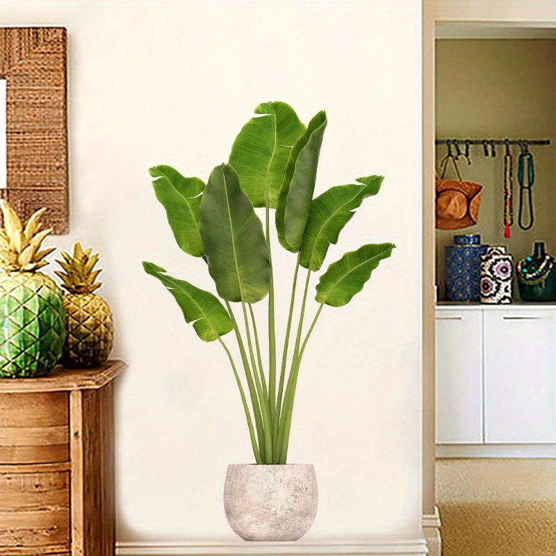 TEMU 1pc Green Plant Pvc Wall Sticker - Self-adhesive Potted Plant Leaves Decal For Home, Bedroom And Living Room Decoration - Self-adhesive Backing For Easy Application And Removal