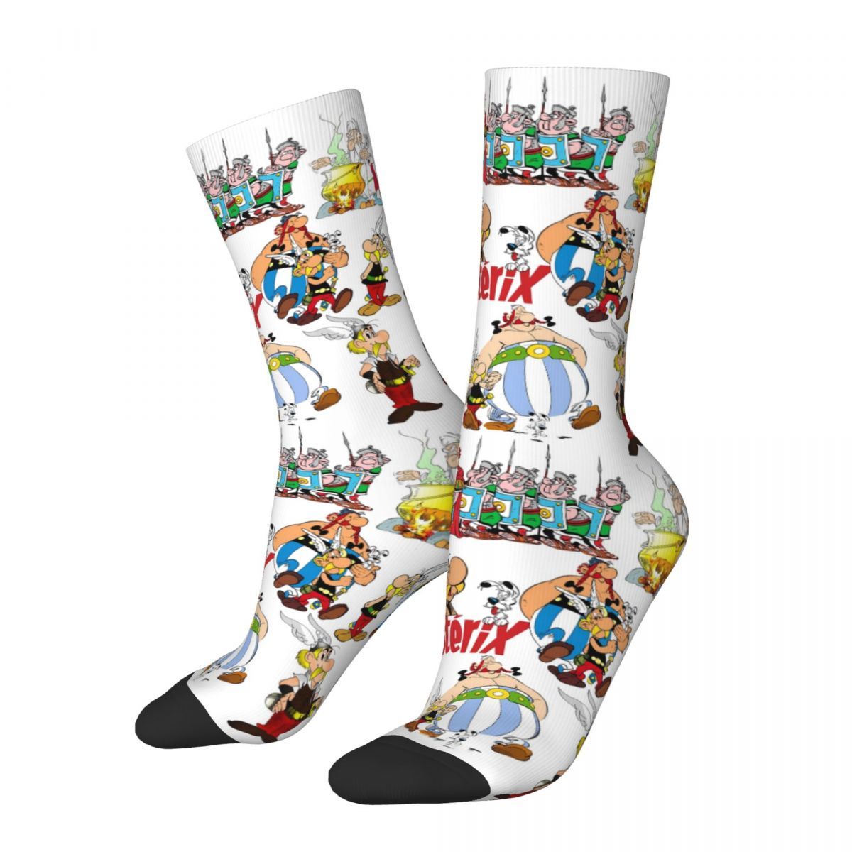 

1 Pair Asterix & Cartoon Socks, Unisex, Polyester 95% Spandex 5% , Knit Fabric, Machine Washable, Novelty Fashion Pattern