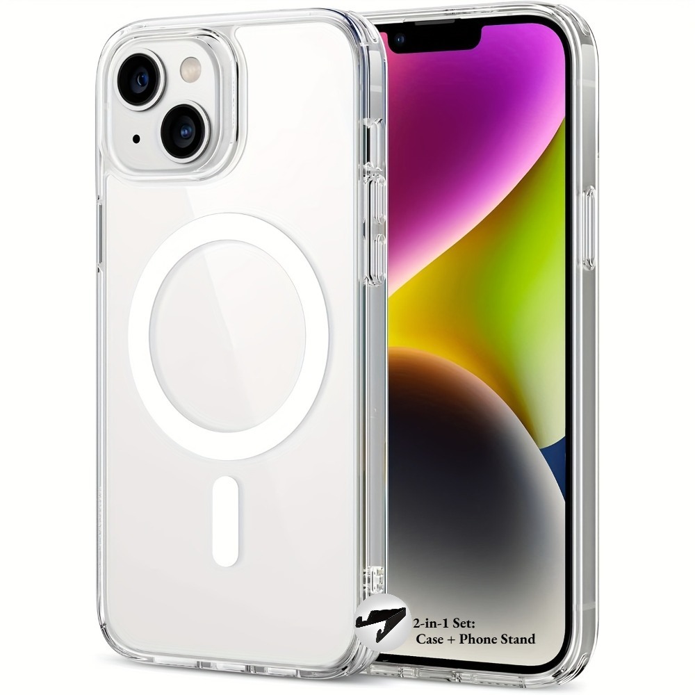 TEMU para teléfono: Juego : + Soporte para teléfono, magnética transparente de lujo, para iPhone 17 16 15 14 13 12 11 Pro Max XR XS 8 Plus, fundas
