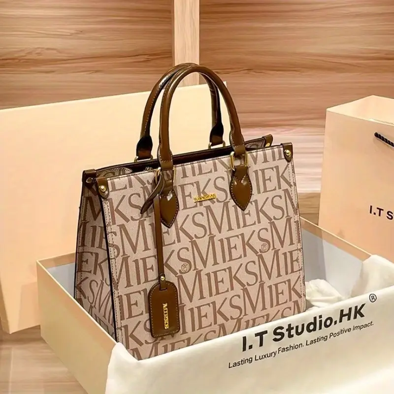 2025 new womens tote bag large capacity beige microfiber with hardware multiple compartments adjustable shoulder strap zipper closure for commuting work casual versatile carryall hardware Product details 1