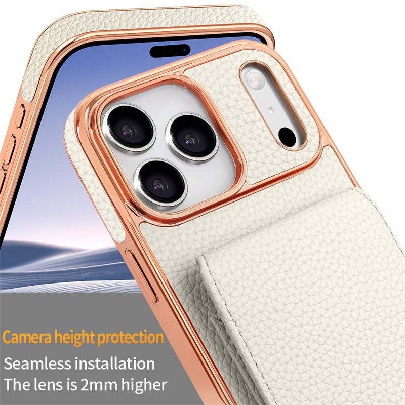 Phone Case: Business PU Lychee Texture Flip Cover Card Holder with Multiple Card Slots, Stand Function, Crossbody Strap, and Full-Body Protective Case with Plated Frame for Apple iPhone 17 Pro Max/17 Pro/17 Air/17