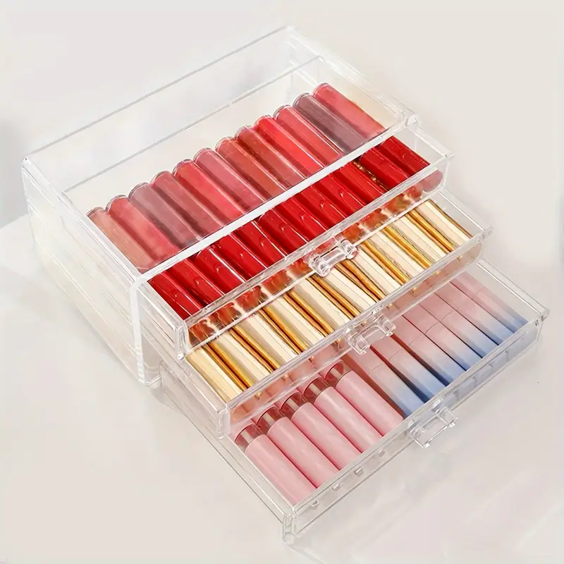 1 layer transparent cosmetic jewelry organizer waterproof dustproof plastic storage box with compartments for lipstick lip gloss makeup brushes vanity bathroom counter organization cosmetic storage organizer sturdy construction home organizers Product details 2