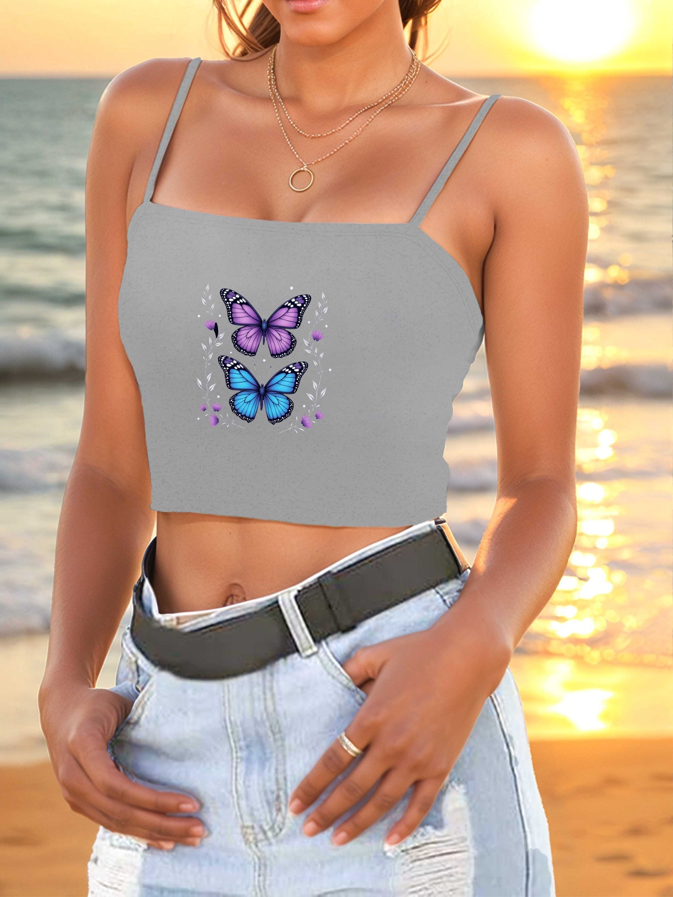 top court à bretelles off-shoulder pour femme manches, broderie