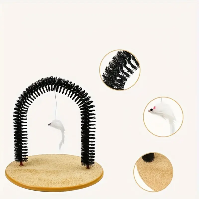 1 set cat scratcher cat brushes for indoor cats cat arch self groomer scratching board scratch pad cat hair brush for shedding cat face head self grooming brush post for deshedding w cute kitten toy suitable for cats and kittens of all ages details 0