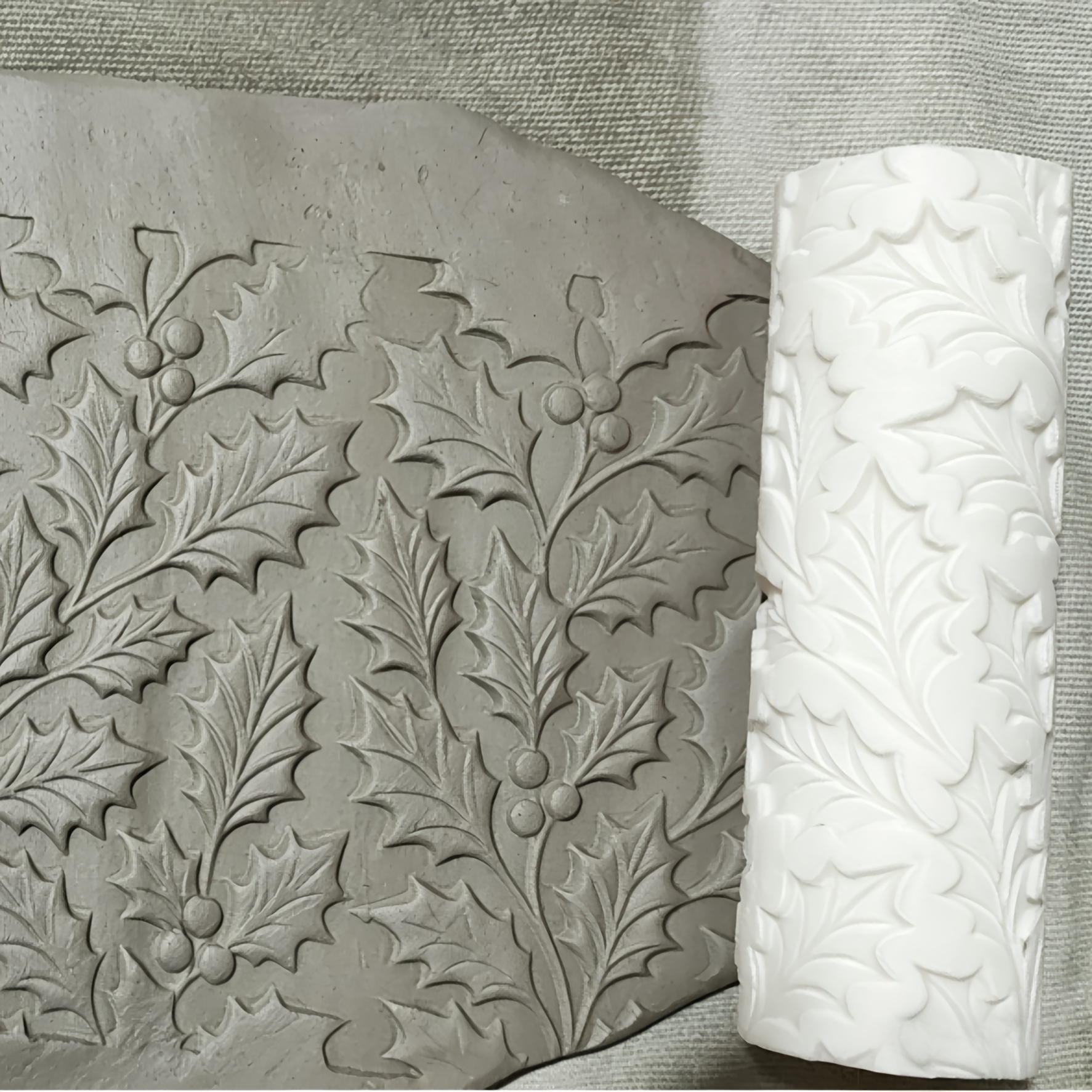TEMU Rouleau à motif de feuille de houx et rouleau à pâtisserie à gaufrage 3D - Outil de bricolage en plastique pour pâte polymère, pâte à sucre,