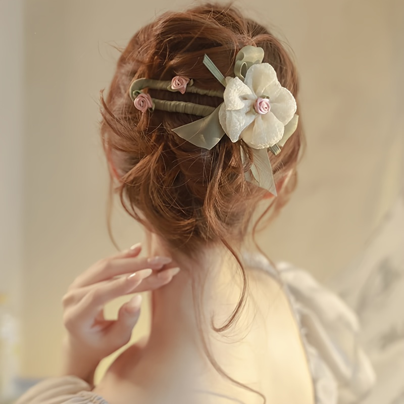 elegant fabric rose hairpin flat hair clip with soft pink white   secure hold for   hair casual special occasions comfortable everyday hair accessories sophisticated accessory Product details 1