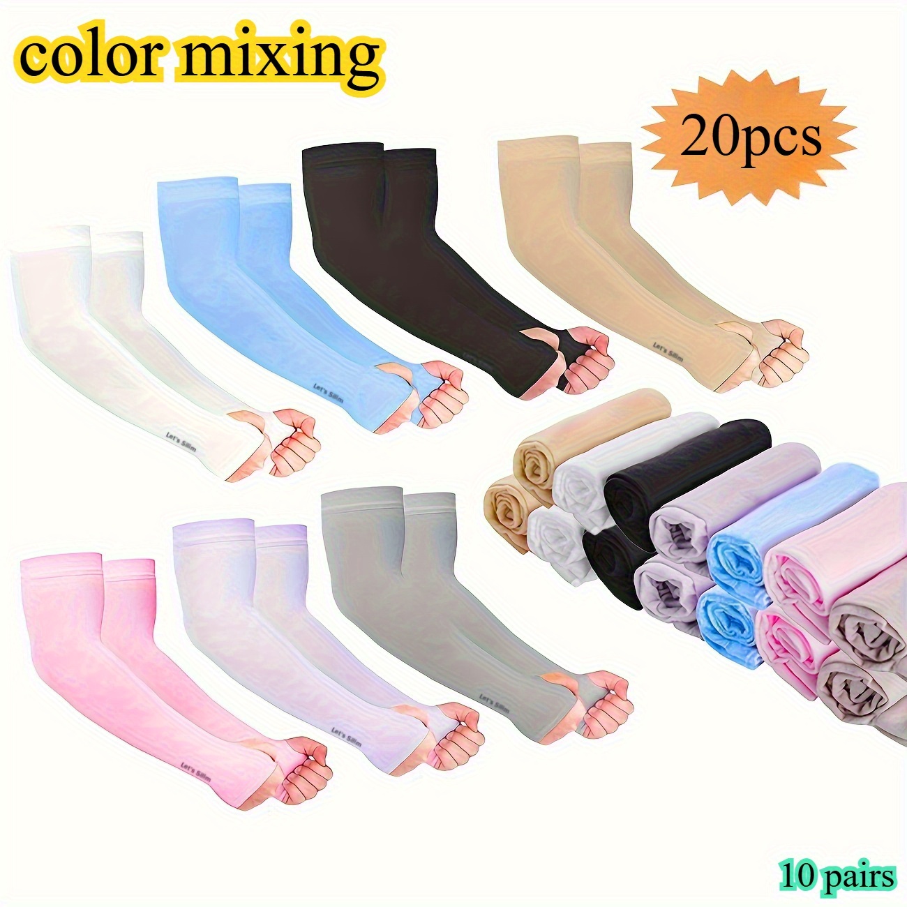 Image of 20pcs/10 Pairs Of Arm Sleeves, Breathable Elastic, Unisex, With Thumb Holes, For Outdoor Activities - Driving, Golf, Fishing, Cycling, Hiking