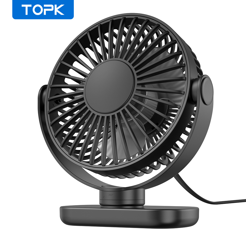 TEMU Topk Mini Usb Desk Fan, 3-speed Adjustable Airflow, , 360° Flexible Rotation, Compact Portable Design For Home, Office & Bedroom