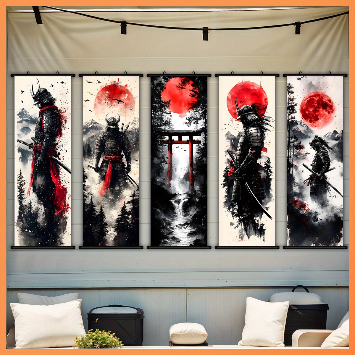 TEMU 2d Flat, -5pcs Hanging Scroll Art Set, Canvas Art, Splash Ink Landscape Print Canvas Wall Art Set For Bedroom, Office, Dormitory Decoration With