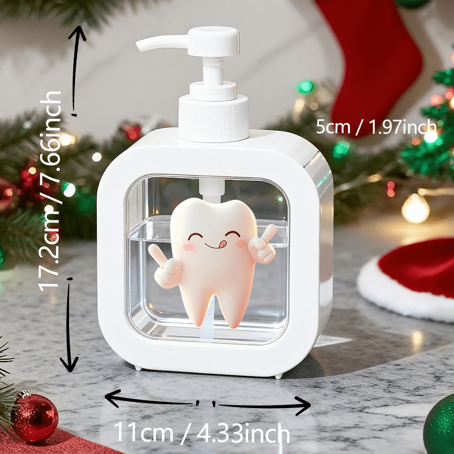 TEMU 1 Distributeur de shampoing rechargeable avec pompe à pression manuelle - Motif de dent de dessin animé souriante avec un de "", décoration