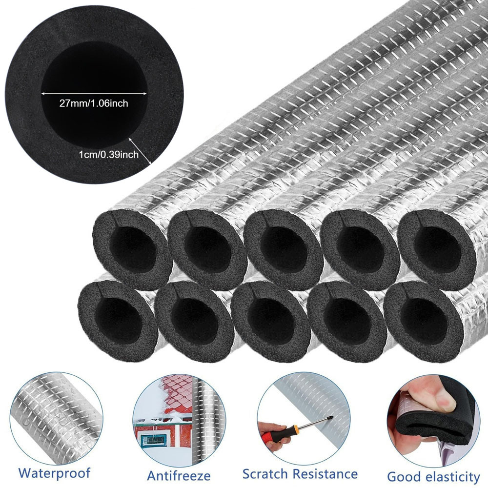 TEMU 10 Manchons d'isolation de tuyaux en feuille d'aluminium auto-adhésifs, faciles à couper et à installer, adaptés aux tuyaux de 1", durable,