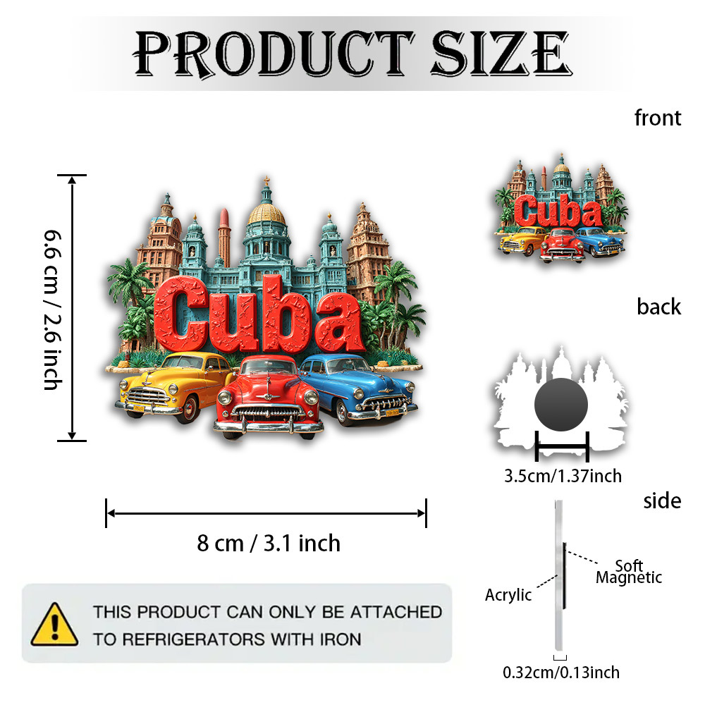 TEMU 1pc A 2d Flat Magnet, Made Of Acrylic And Rubber, Features Colored Cuban Stickers Showcasing A Scene With Classic And Famous Capitol Building.