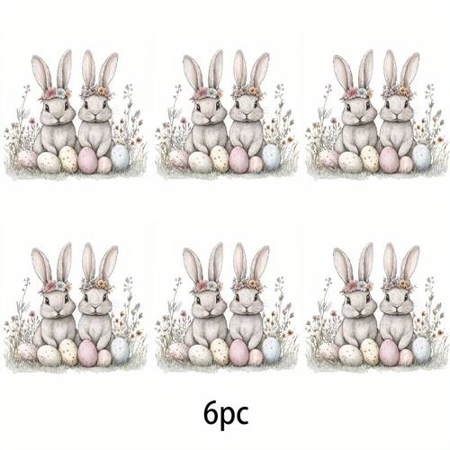 6pcs easter bunny egg vinyl stickers cute white rabbits with pastel eggs floral crowns t shirts jeans hoodies and durable backpacks festive accessories design durable vinyl