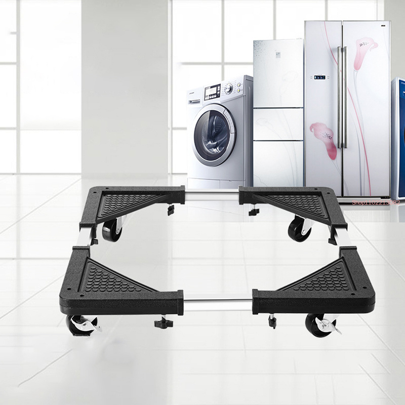 

Stainless Steel Appliance Stand - Adjustable & Movable Fridge And Washing Machine Trolley With Plastic Base, Floor Trolley, Holder, Rack