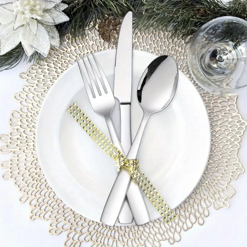 18 10 stainless steel flatware set for 4 20pcs modern silverware cutlery set fancy square eating utensils forks spoons tableware for home wedding entertaining dishwasher safe Product details 2