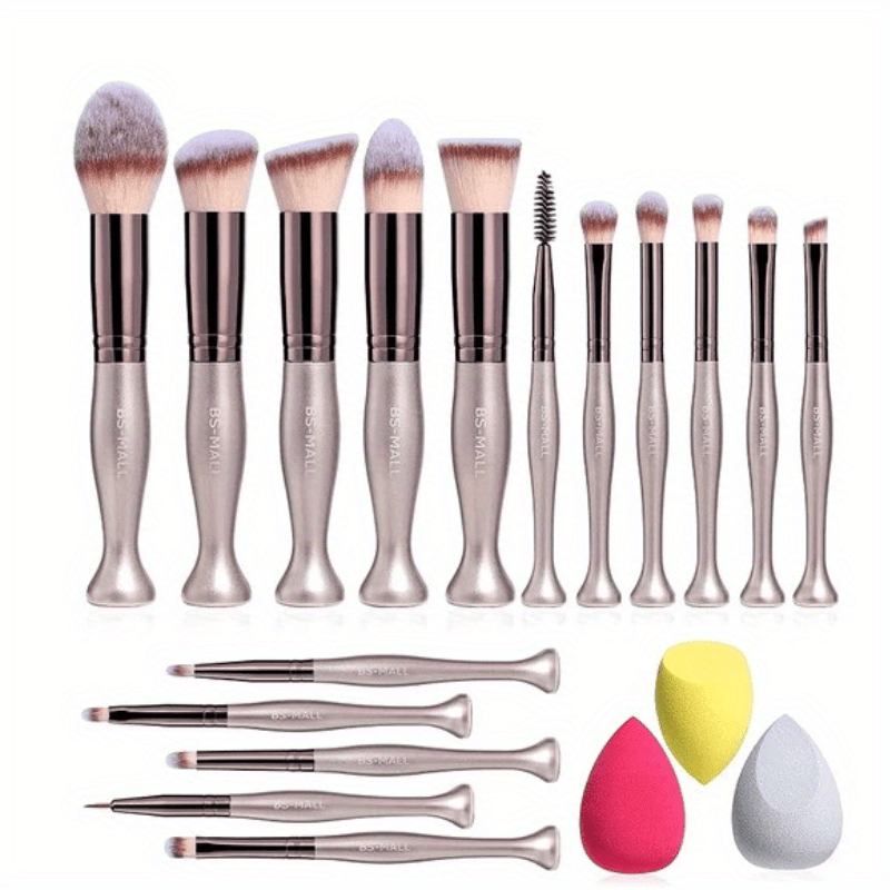 TEMU 16pcs Makeup Brush Tool Set 3 Makeup Sponges Cosmetics Stand On-premium Premium Synthetic Foundation Brush Set
