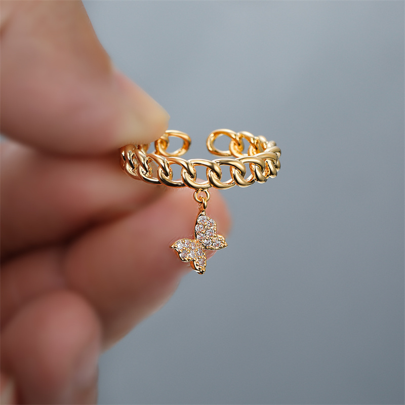 Chain-Style Adjustable Ring with Butterfly Charm