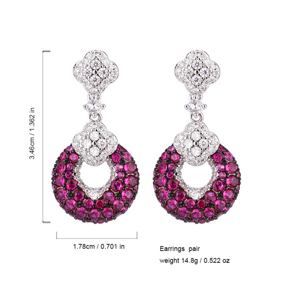 Women's Double Hollow Color Stone Clover Drop Earrings