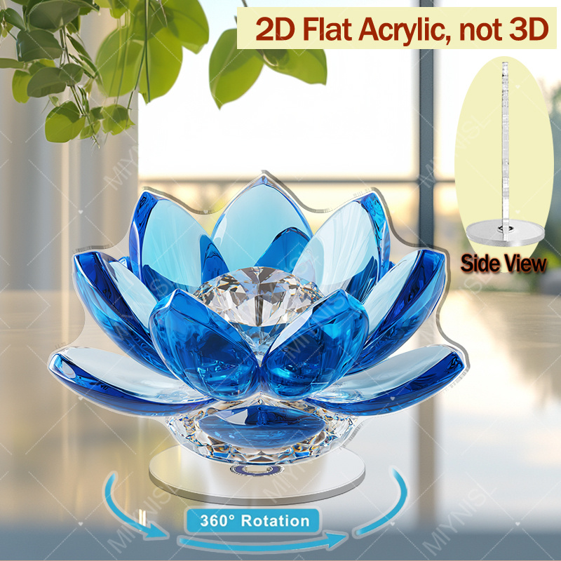 TEMU 2d Flat, 1pc Rotatable Acrylic Lotus Desktop Ornament - 360° Rotating Base, And Transparent Petals, No Electricity Needed, Retro Style Office