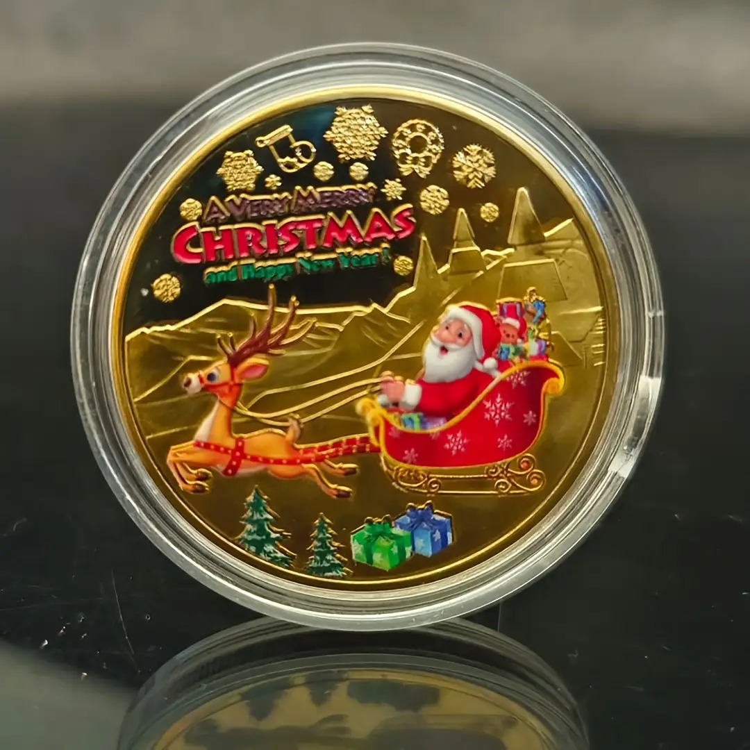 set of 25 santa claus   enclosed in a plastic case featuring double sided printing this classic collectible   showcases a santa claus design and serves as a relief commemorative medal making it a perfect gift for christmas 6