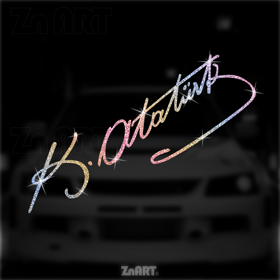 Image of [glittering Multicolor/ Golden] 1pc K Signature Creative Glitter Vinyl Sticker, Car, Truck, Motorcycle, Notebook, Window Glass, Sticker Hides Scratches, To Paste & Remove, No Residue