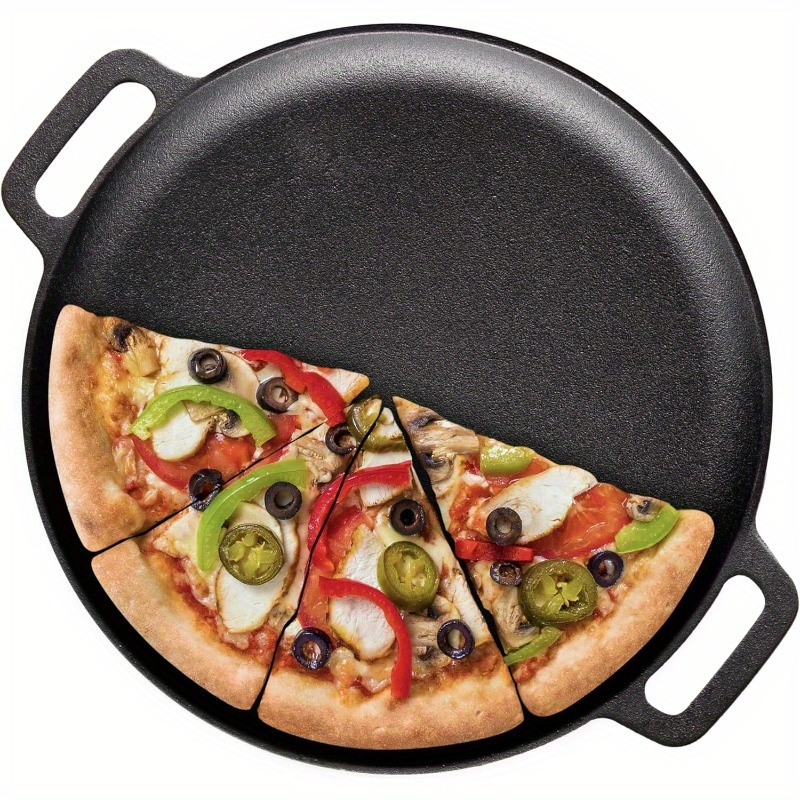 TEMU Poêle à pizza en fonte pré- de 11 pouces, plaque de cuisson avec deux poignées, fonte robuste pour , cuisson , friture, rôtisserie - Batterie de
