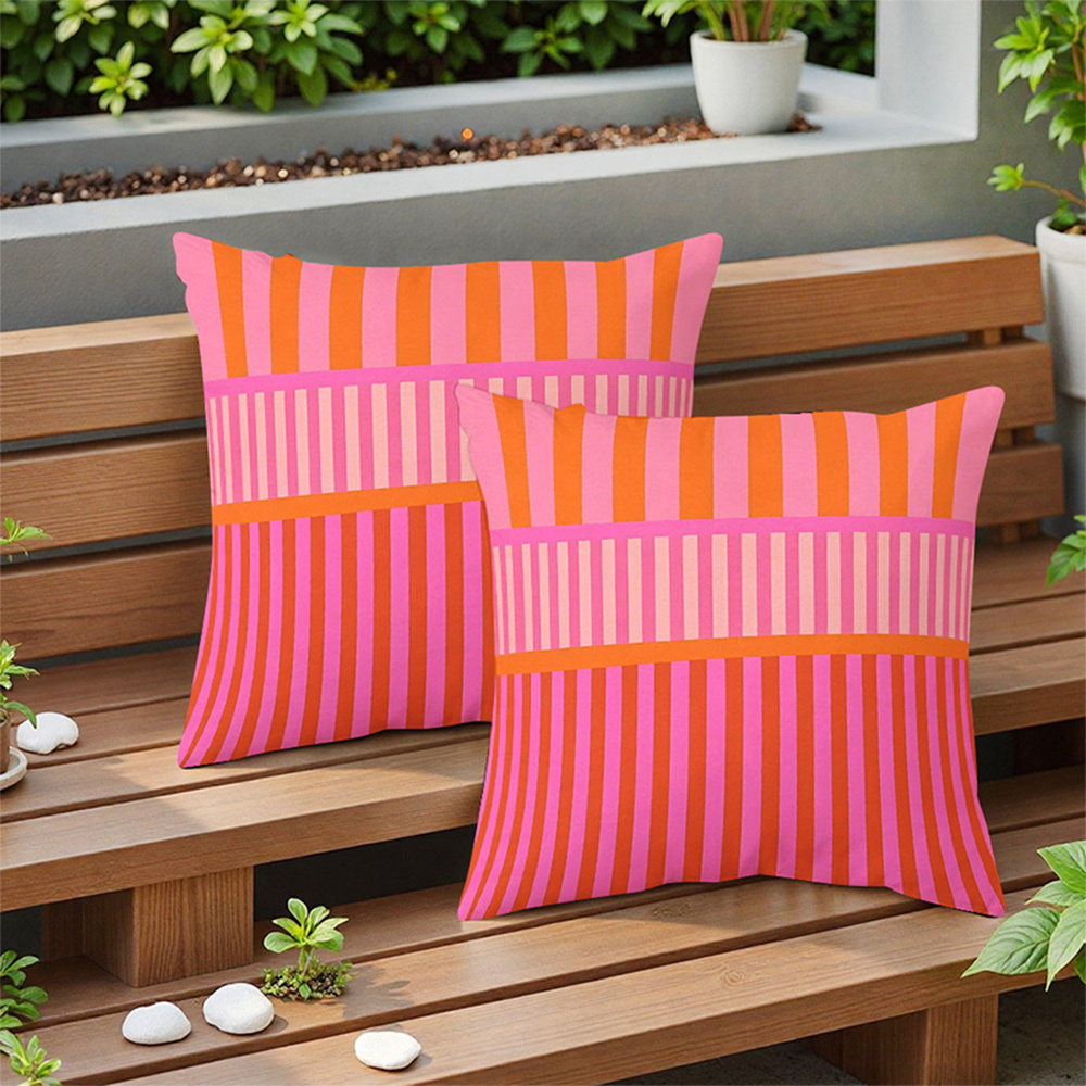 TEMU 2pcs, Pink-orange Striped Outdoor Pillow Covers, Single-sided Print, Suitable For Modern Fabric Sofas, Indoor/outdoor Decor, Party Decorations,