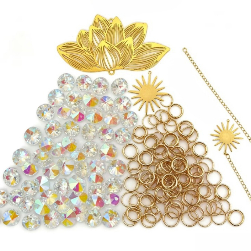 40pcs Golden Hollow Lotus Pendant DIY Crystal Kit