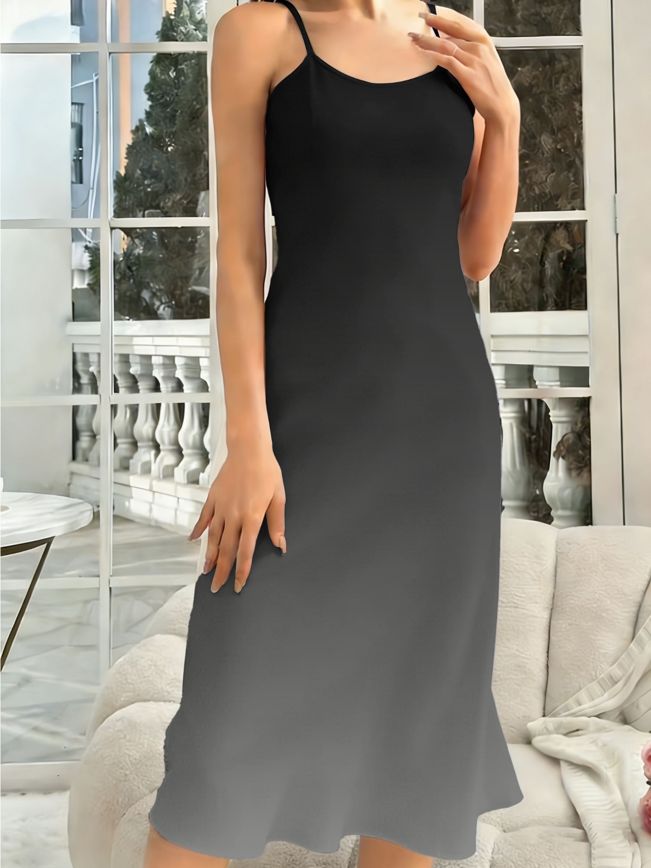 chinese dress ladies BASIC Women's Black Spaghetti Strap Underdress main image 1