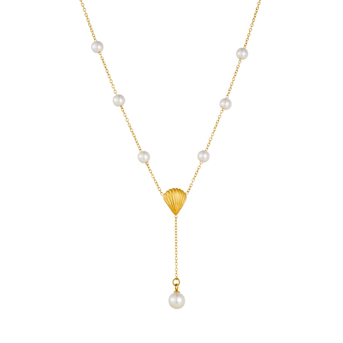 Women's Imitation Shell White Pendant Y-shaped Necklace, Elegant