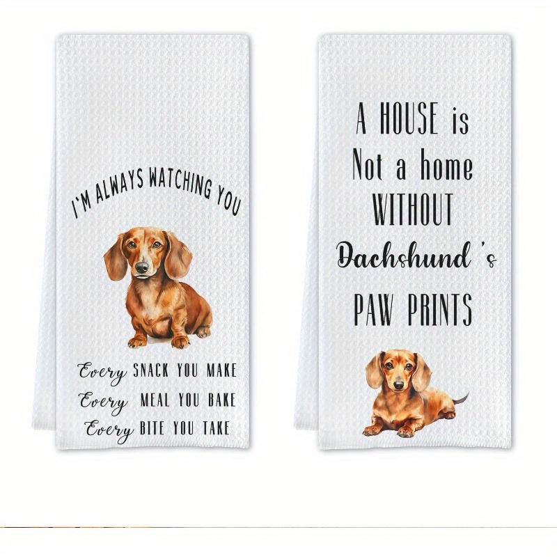 

2pcs Set, Dachshund Kitchen Towels, 18x26 Inches, Polyester, Cartoon Dog Print, , Soft Dish Towels, Machine Washable, Home Kitchen Decor