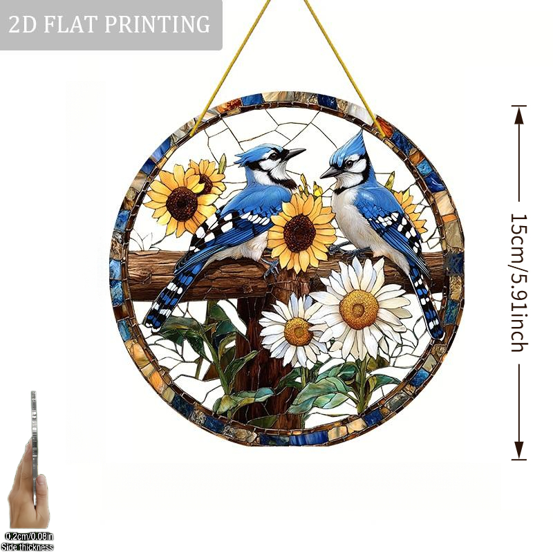 TEMU 2dflat 1pc, 3pcs And Sunflower Painted Acrylic Sun Catcher, Bird Decor (8x8 Inches), Cute Summer Home Decor, Window Decoration, Window Sill Sun