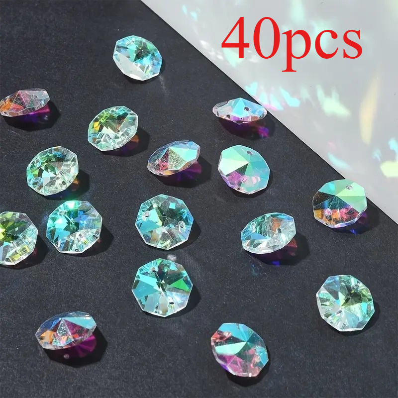 E-shop 40 Sonnenfänger AB Farbe 14mm Kristall Achteckige Perlen Vorhang Windspiel Verstreute Perle Kristall Beleuchtung Zusätze, Gravierte Achteckige