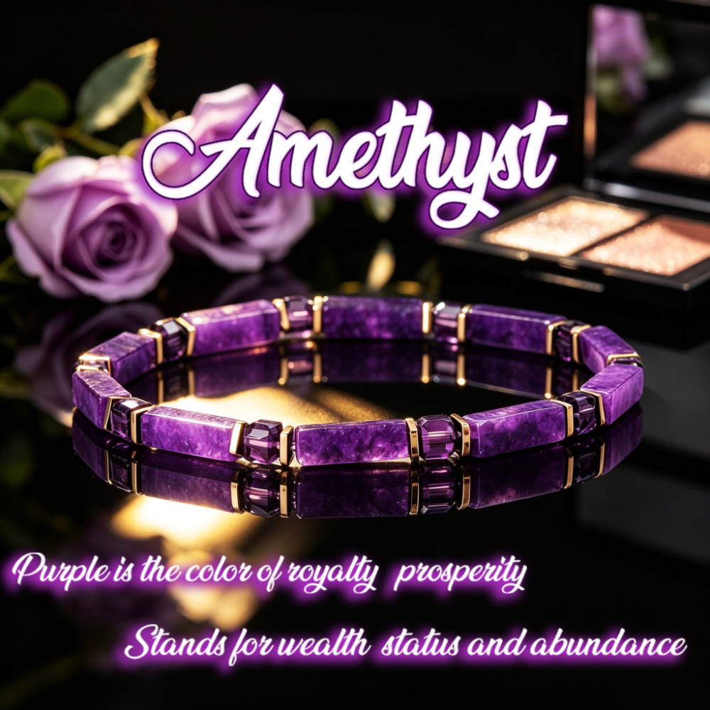 TEMU Bracelet de en Pierres Naturelles Perlées Longues Barres Violet Royal, Entre-Perles à Accents Facettés, Bijou Bohème Polyvalent et Empilable,