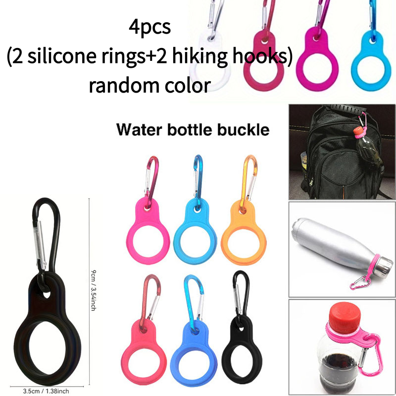 TEMU 4pcs(2 Silicone Rings+2 Hiking Hooks)-outdoor Sports Water Bottle Hooks, Durable Drink Clip For Backpack, Portable Cup Holder For Hiking Running
