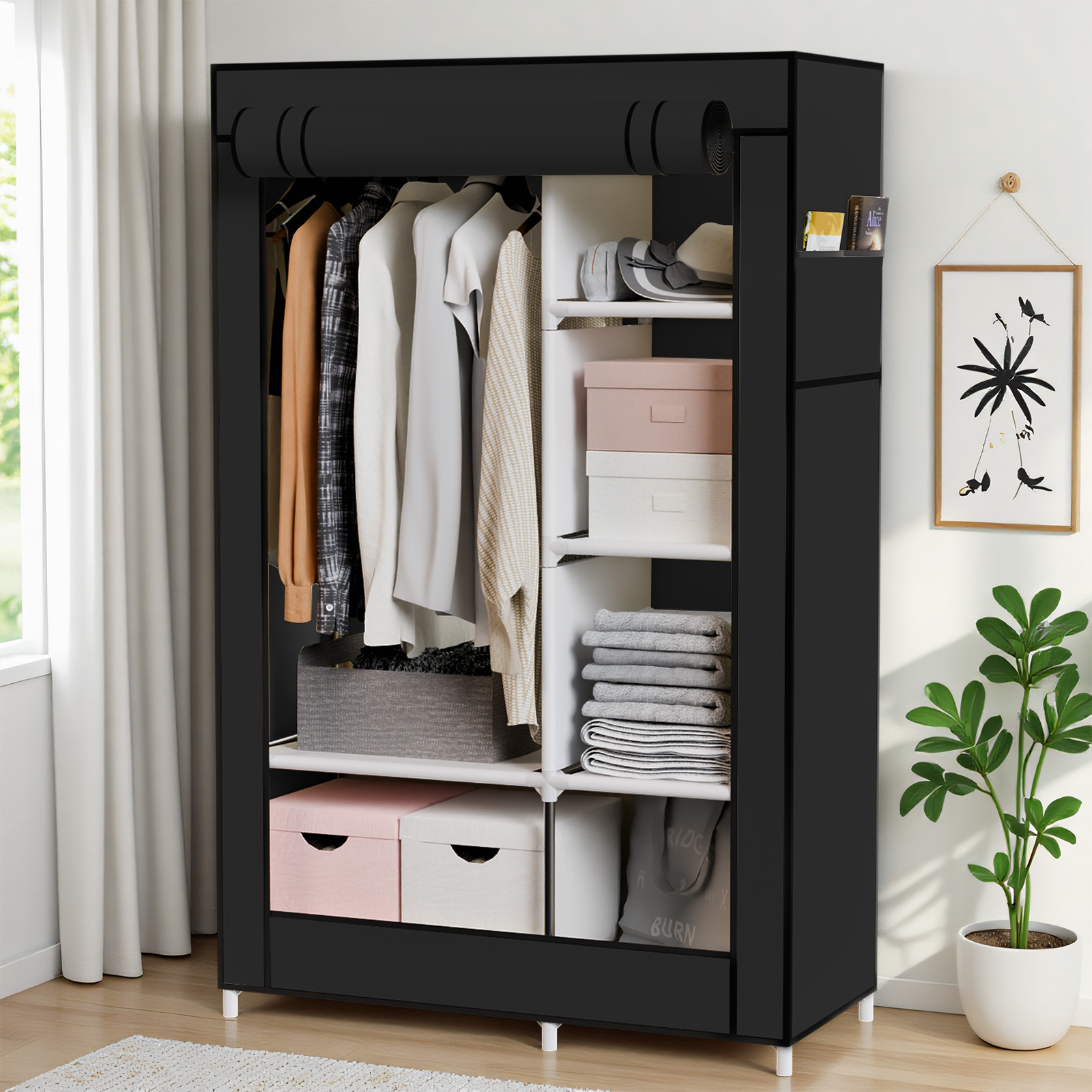 TEMU No-assembly Wardrobe Clothes Rack, Medium Size, 16. 7x40. 1x65. 3in 42x101x165cm, Dorm, Bedroom, , Closet Organization, Storage Solution,