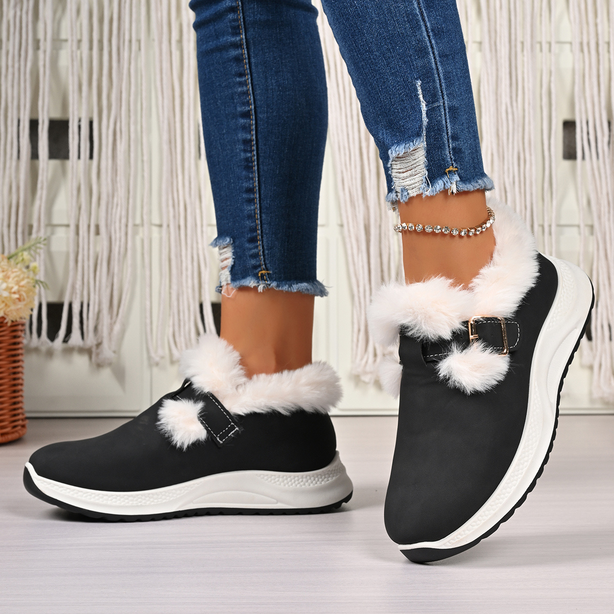 TEMU For All-match Fleece Lined Platform Ankle Snow Boots For Women, 4 Colors Optional Non-slip Soft Sole Shoes, Universal Warm Casual Boots For All