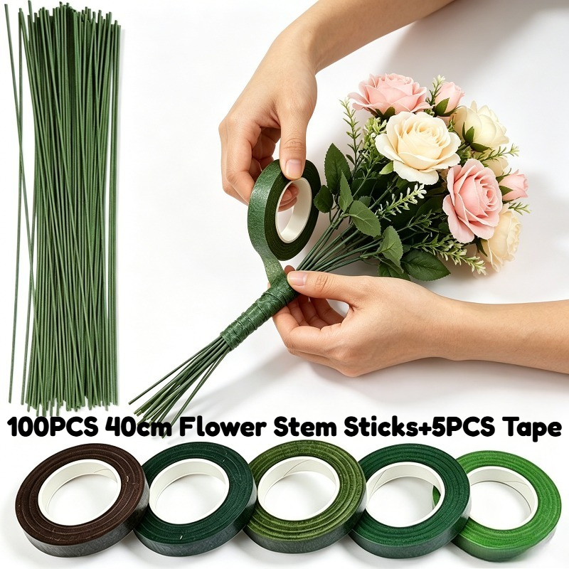 TEMU Kit per di fiori da 105 pezzi (100 metallici da 40 5 rotoli di nastro ) - per avvolgere di bouquet, lavori e creazione di bouquet nuziali
