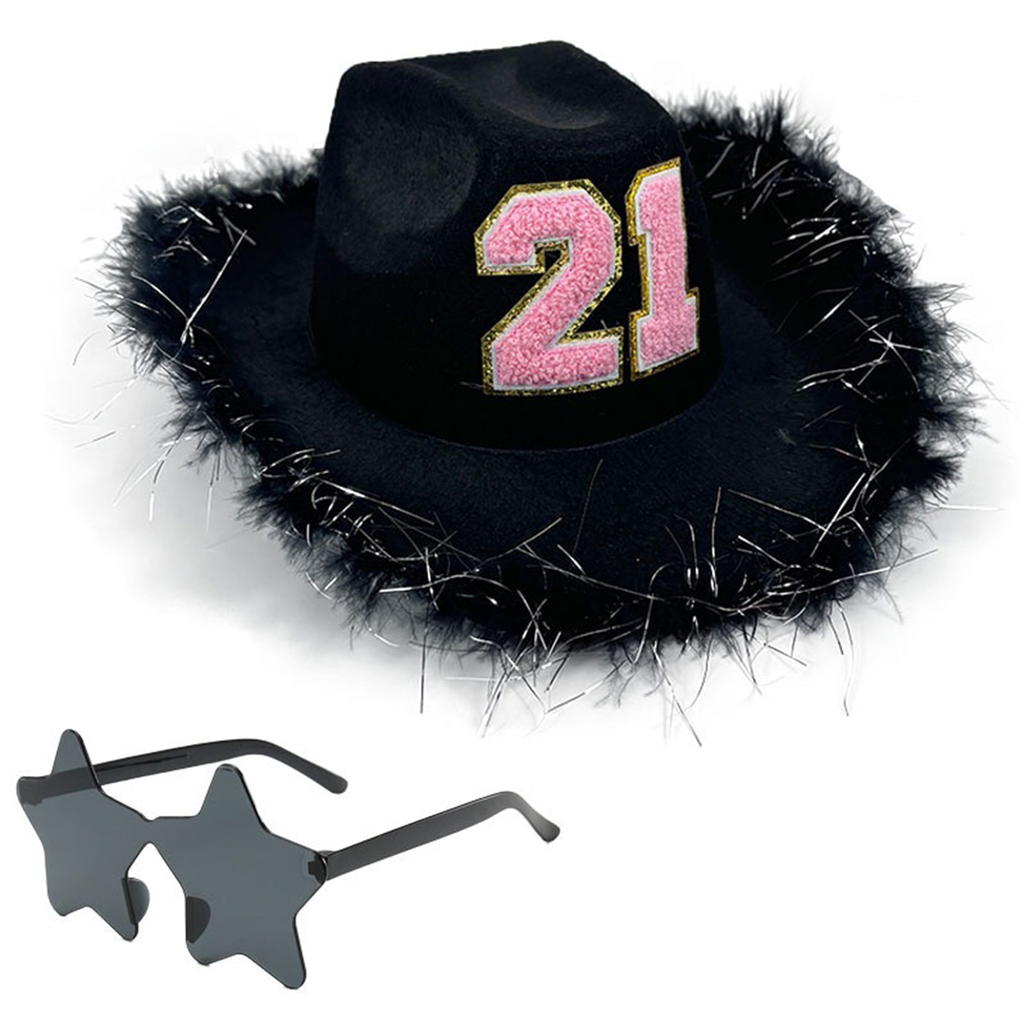 8263 Cowboy Hat Fluffy Feather Trim Cowgirl Women Adult Western Felt Cow Custom Cowboy Hat With Feather, Pink, White, Black Cowgirl  main image 4