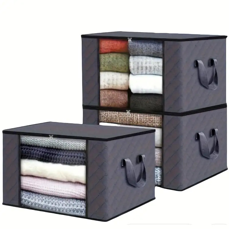 3pcs Large Capacity Foldable Fabric Organizer Bag with Flap and Handle, Durable Non Woven Fabric Foldable for Wardrobe, Bedroom, Dorm, Camping, Travel- Space-Saving Storage Container, Wardrobe Organization& Storage, Dorm Essentials, Classic Des, Clothes Organizer For Travel