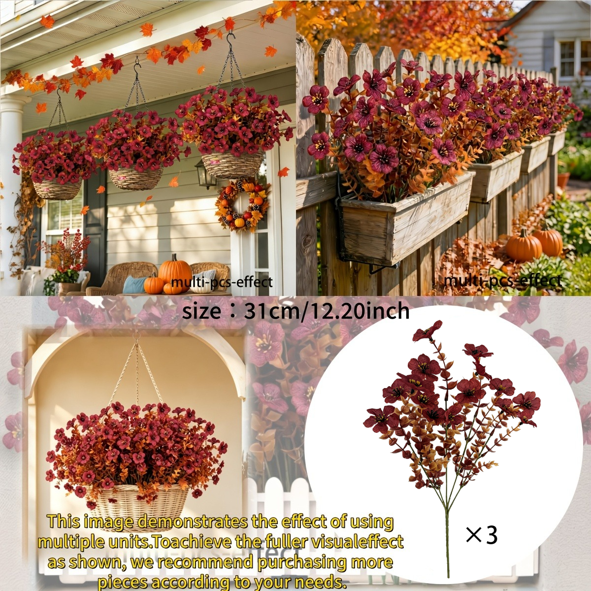 TEMU 3 de Flores Artificiales Vino Vintage de Otoño, Arreglo Floral Duradero para Todas para Boda, , Patio, Dormitorio y Decoración de de Comedor,
