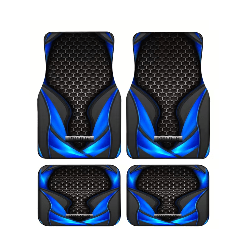 TEMU 4pcs Floor Mats, 2d Flat Creative Multi-colors , Blue Black, Red Black Grid Printed Design, Durable And Tough, Non-slip And Wear-resistant, Easy