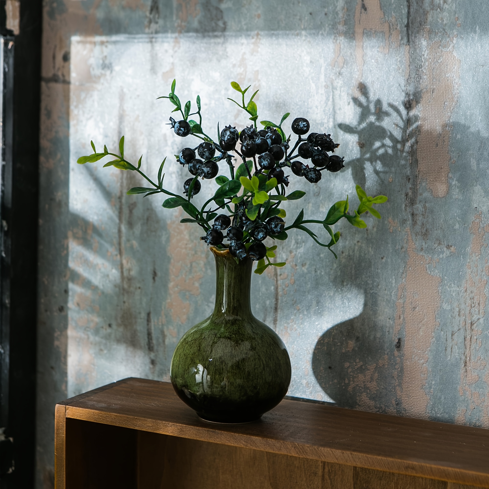 TEMU 1 Vintage Glazed Ceramic Vase -- Unique Blue-black Kiln- Texture, Small Vase For Flower Arrangements, A Great Home Decor Item, An For