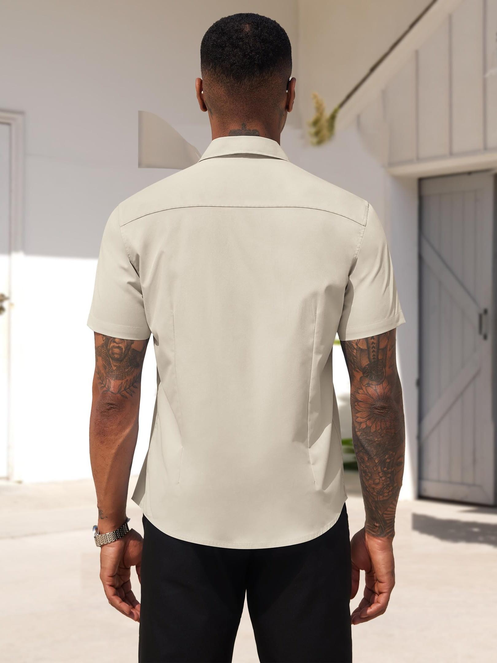 mens short sleeve dress shirt 100 polyester solid - Temu