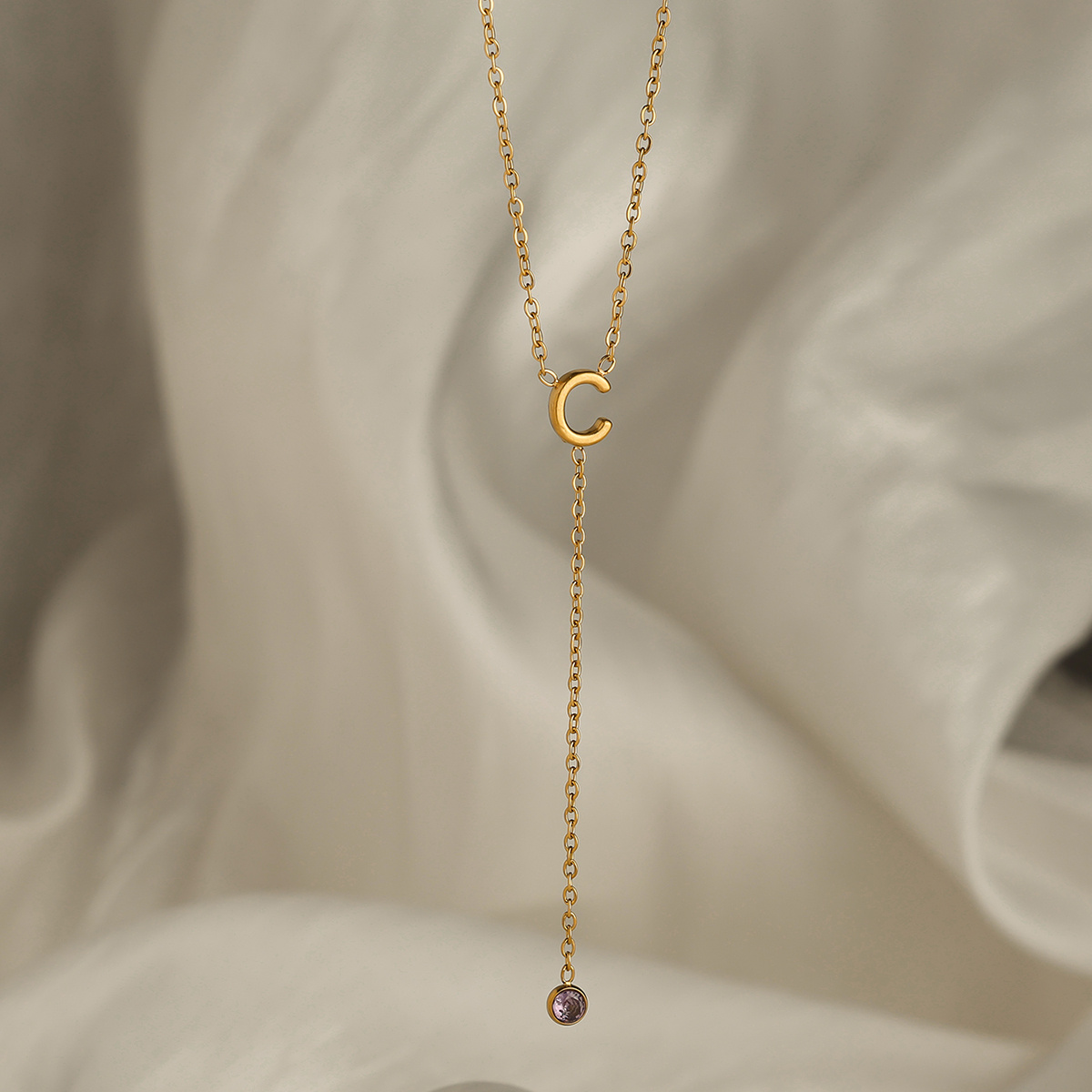 Golden Tone Minimalist Initial Necklace, Lariat Style