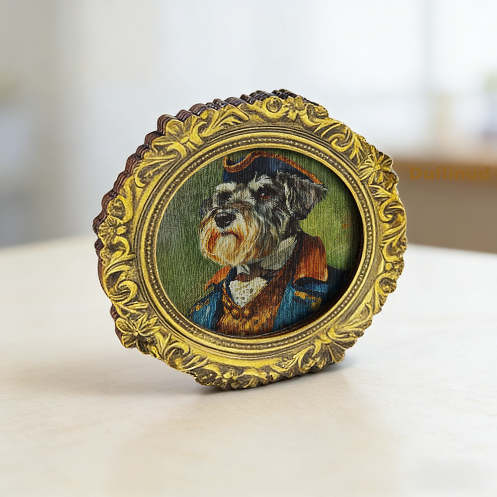 TEMU 1pc Wooden Cute Schnauzer Fridge Magnet, Wooden Miniatures Painting, Schnauzer Dog With Navy Blue Dress Design, Wooden Fridge Magnet, Kitchen