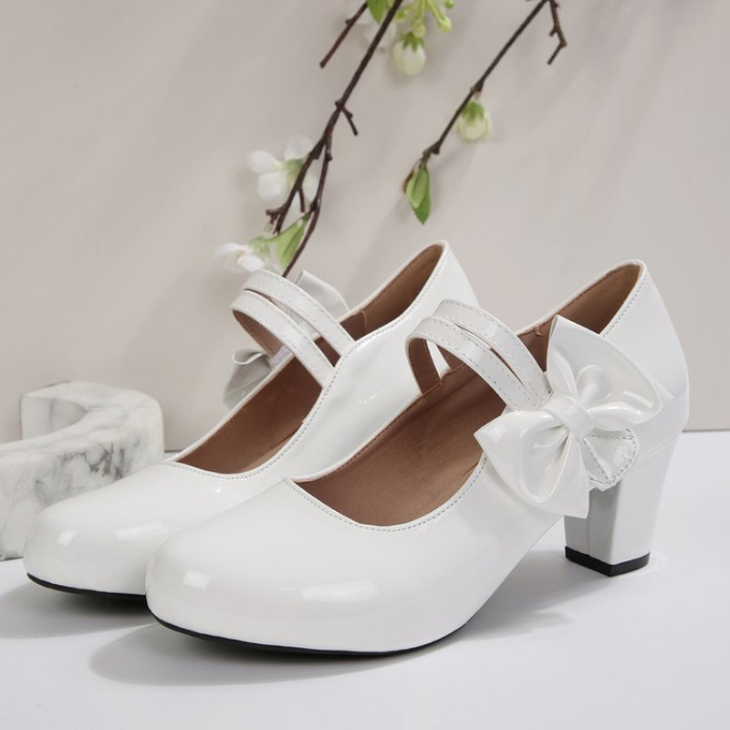 TEMU New Women's Bow-decorated Chunky High Heels, Round-toe Mary Jane Shoes, Suitable For Everyday Wear, Commuting, Dating, And Parties, Perfect For