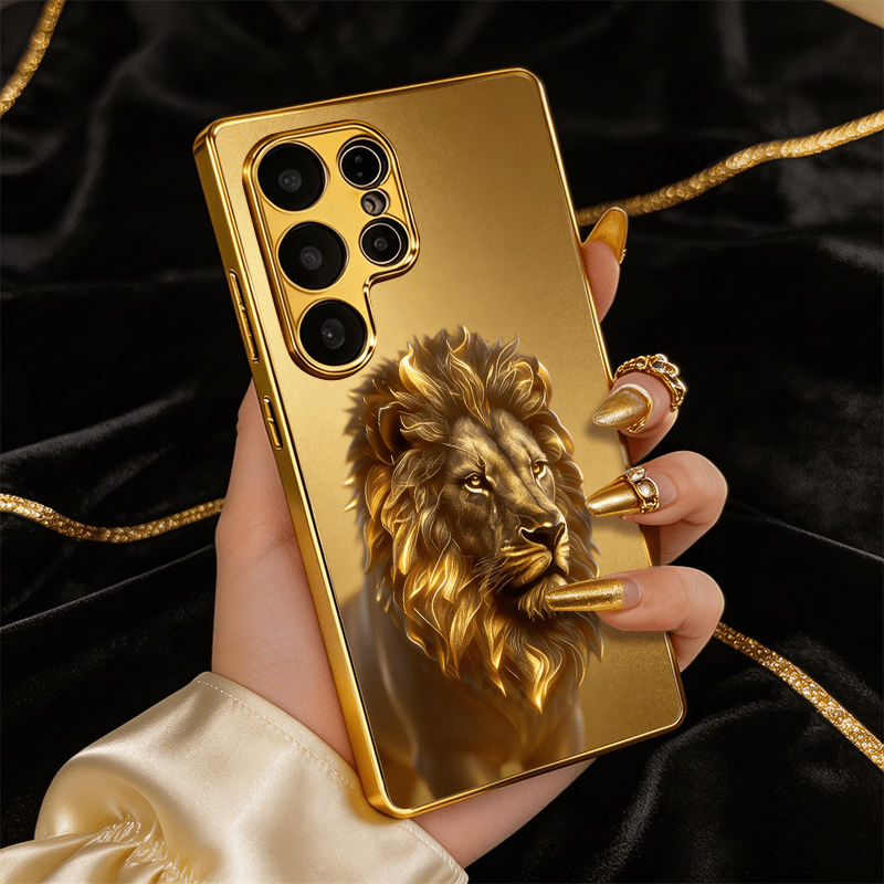 TEMU Phone Case - [2d Flat] Pattern Electroplated Golden Texture Glass Phone Case Light Luxury Suitable For Galaxy