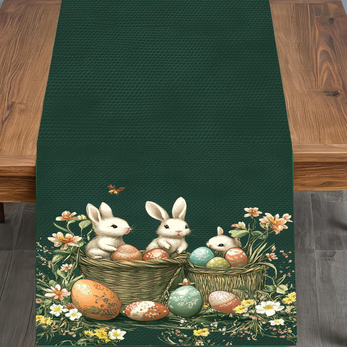 

1pc Easter Table Runner, Polyester Woven Rectangular Table Decor, Rabbit Design For Home Gatherings, Entryway, Coffee Table, Living Room - Holiday Decoration, Accent| Setting| Table Runner