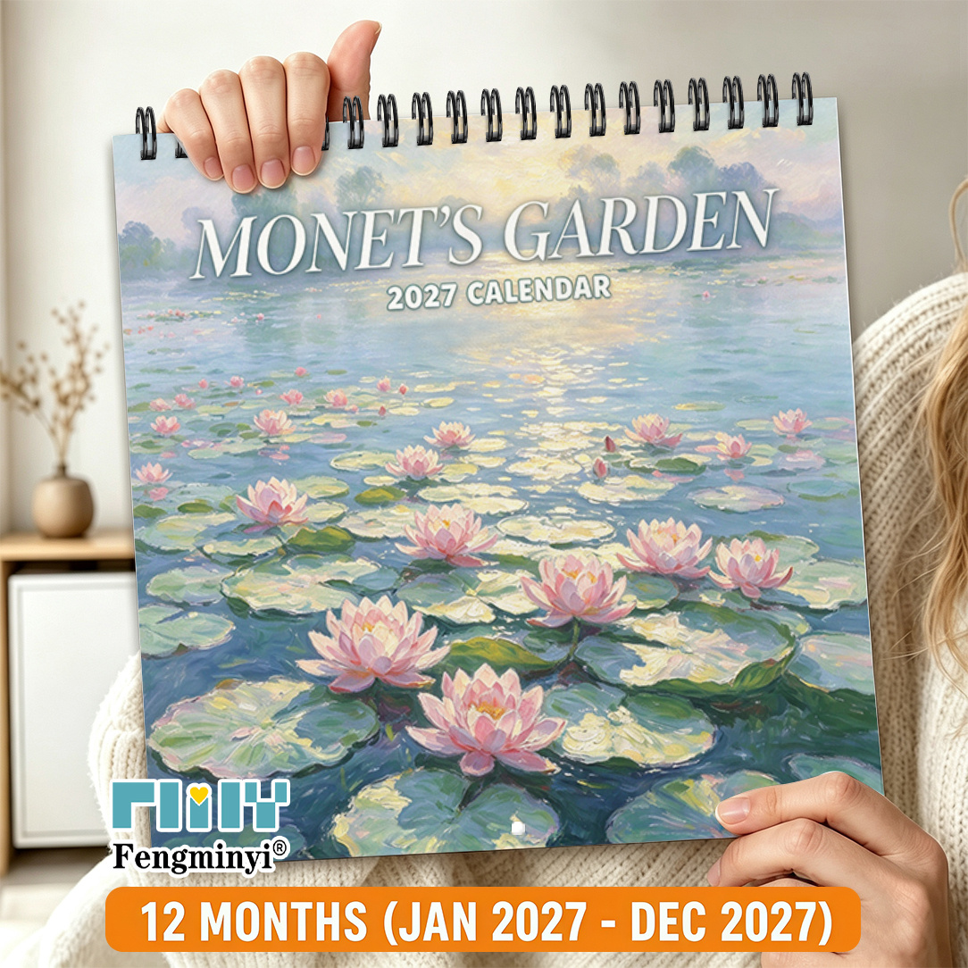 TEMU 2d Flat 1pc, 2027 Garden Wall Calendar, 8.3 X 8.3 Inches Water Lily Art Calendar, Monthly View, Home Office Wall Decor Gift, Suitable For